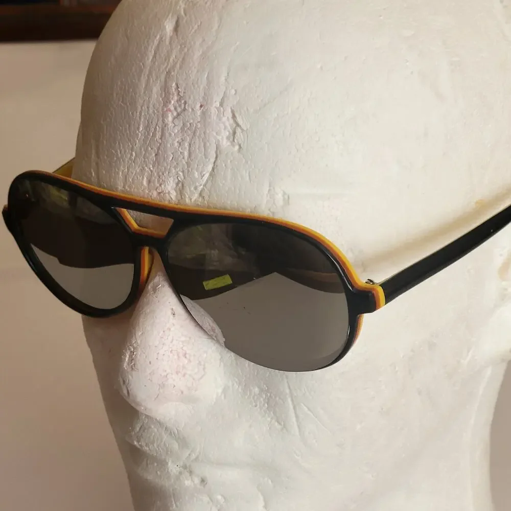 Vintage SKI OPTIKS Aviator Sunglasses Black Yellow Unisex Mirrored France Made